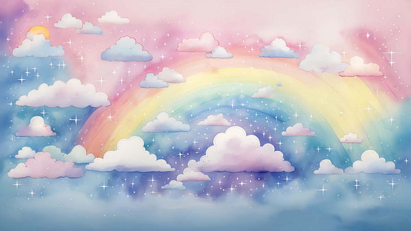 Rainbow among Clouds and Stars in the Candy Sky