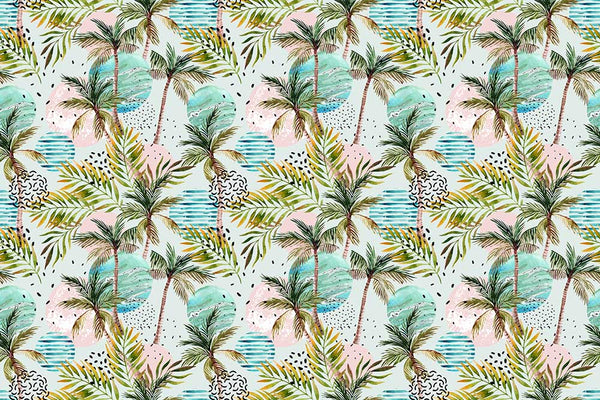 Tropical Palm Pattern in Pastel Tones and Sea Water