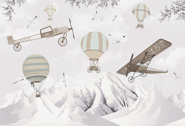 Aeroplanes and Balloons Over Snowy Mountains