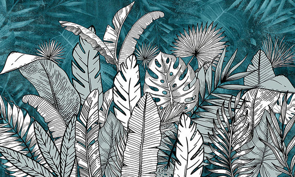 Blue and white Tropical Noir Wallpaper