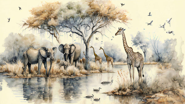 Wild Oasis Illustration in the African Savannah