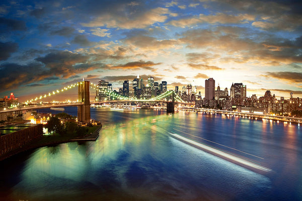 Urban Oasis: Brooklyn Bridge at Sunset Splendor