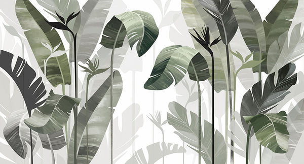 Vegetal Elegance Jungle Silhouettes in Monochrome Grey