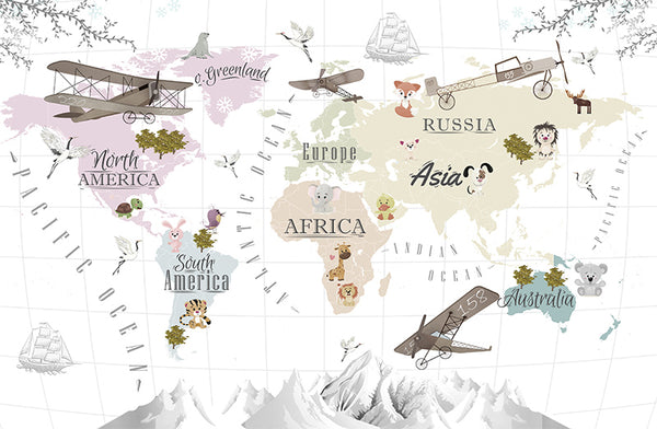 Animal world map decorative vinyl